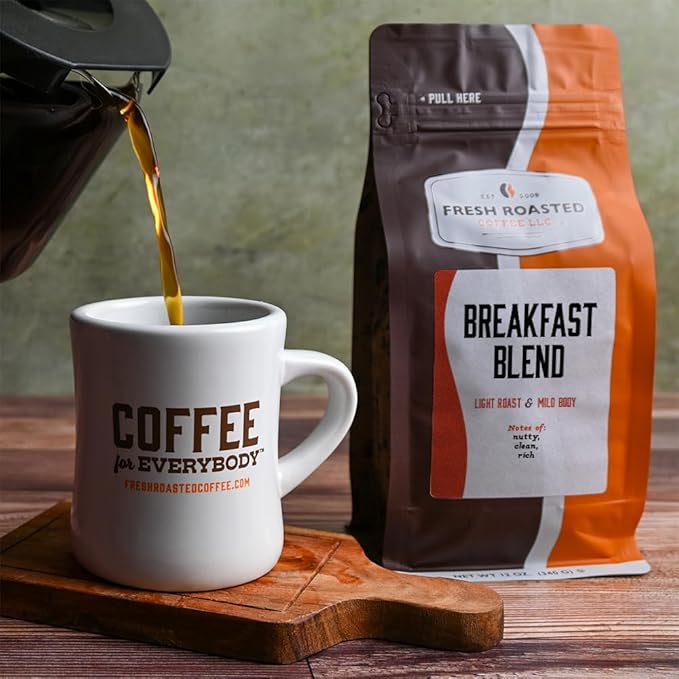 Fresh Roasted Coffee, Breakfast Blend, 12 oz, Light Roast, Kosher, Ground