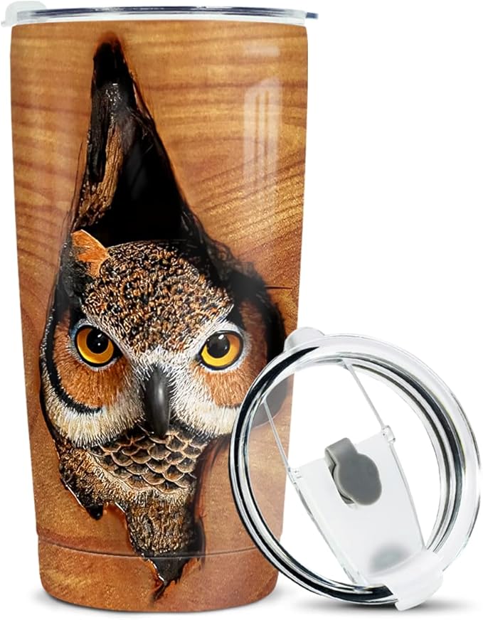 winorax Tumbler 20oz Owl Gifts For Owl Lovers Women Girl Men Boy Owls Wooden Drawings Tumblers Coffee Travel Mug Cup With Lid Owls Gifts For Birthday Christmas