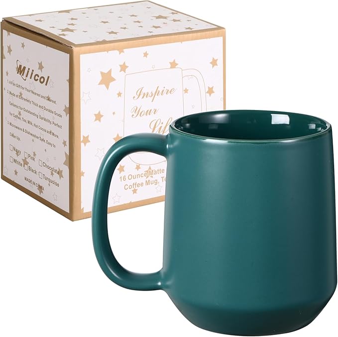 Miicol Ceramic Coffee Mug, 16 oz Large Coffee Cup, Tea Mug with Handle, Flat Bottom Mug for Men, Women, Office, Microwave and Dishwasher Safe, Multi-Color, Turquoise
