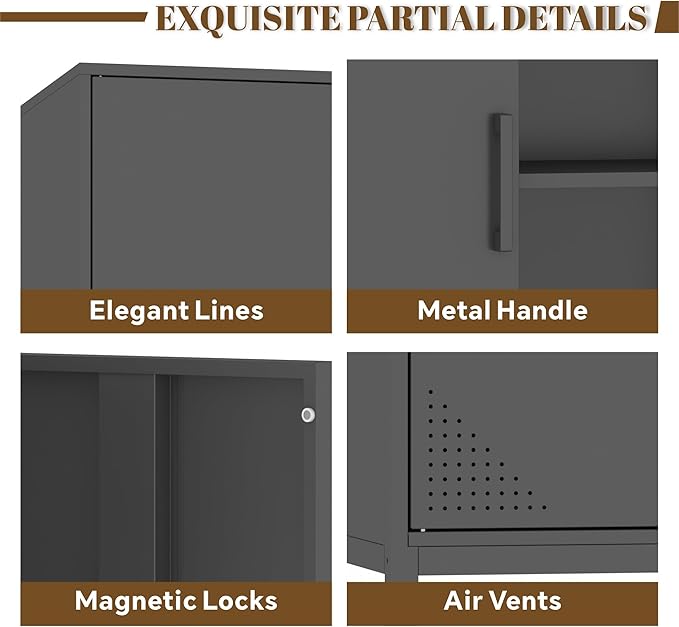 Metal Storage Cabinet,Metal Black TV Stand,Coffee Bar Buffet Cabinet Kitchen Sideboard Storage with Adjustable Shelves for Living Room Bedroom