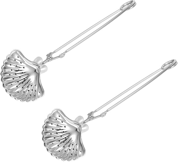 uxcell 2 Pcs Tea Infuser, Stainless Steel Loose Leaf Tea Infuser Filter for Cup and Teapot, Long Handle Tea Steeper Strainers for Tearoom Office Home, Shell shaped, Silver