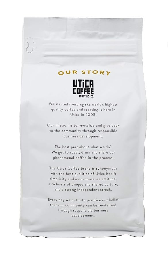 Utica Coffee Roasting Co. Decaf Cinnamon Bun | Specialty Flavored Medium Roast Ground Coffee | 16 Oz Reclosable Bag
