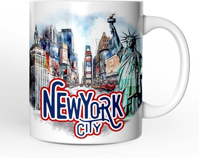 OrnamentallyYou State Travel Landmark Mugs – 12 oz Ceramic Coffee Cups, U.S. Souvenir Gift for Tourists (Handmade Artistic New York City Mug)
