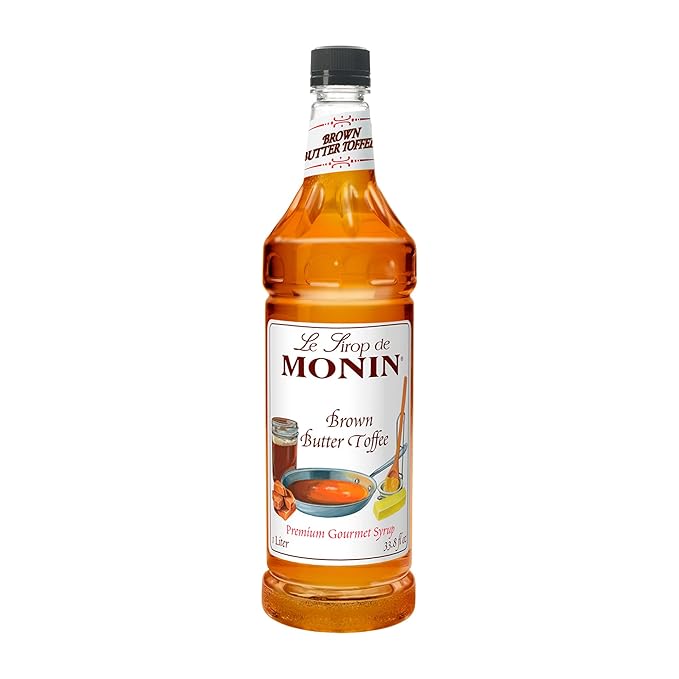 Monin - Brown Butter Toffee Syrup, Buttery-Smooth Flavor with Rich Nutty Aroma, Great for Lattes, Milkshakes, and Iced Coffees, Gluten-Free, Vegan, Non-GMO (1 Liter)