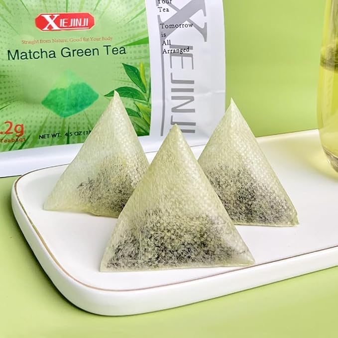 XIEJINJI Matcha Green Tea Bags - 3.2g x 40 Count, Finely Milled Matcha Powder Blended with Refreshing Green Tea, 100% Natural, No Additives - Perfect for Hot Brewing or Cold Brew