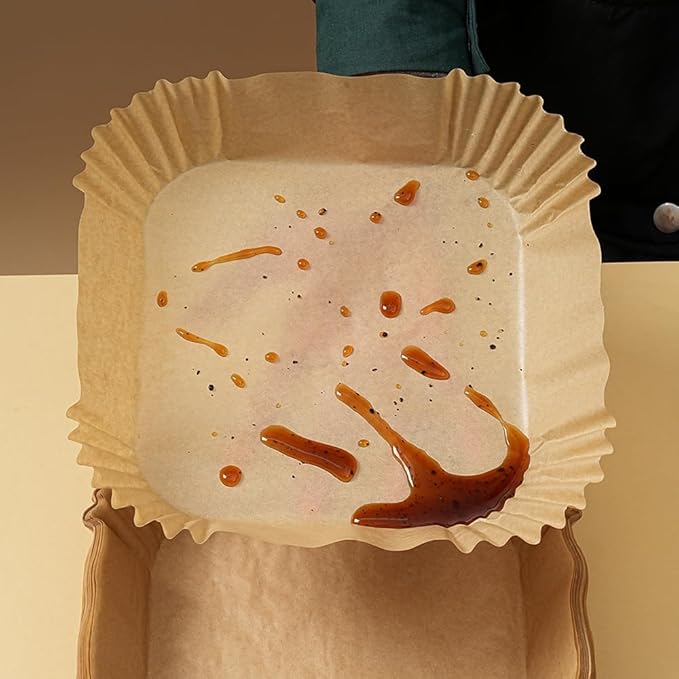 Air Fryer Liners Disposable Square.100pcs Virgin Pulp Parchment Paper for 4qt-6qt Air Fryer.Food Grade,Non-stick, Oil-proof & Heat Resistant for Baking,Microwave,Cooking & Deep Fryer Accessories