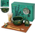Matcha Whisk Set, Complete 8 Pcs Matcha Kit for Japanese Tea Ceremony, Ceramic Bowl with Spout, Bamboo Whisk, Spoon, Scoop, Sifter, Christmas Gift for Beginners and Matcha Lovers(Green)