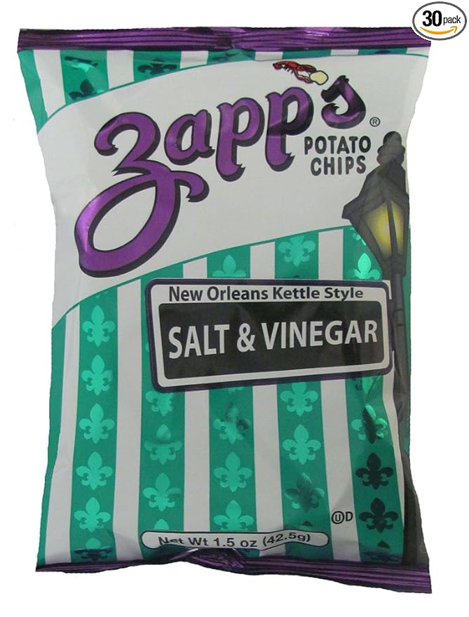 Zapp’s New Orleans Kettle-Style Potato Chips, Salt and Vinegar – Crunchy Chips with a Bold Flavor, Great for Lunches or Snacking on the Go, 1.5 oz. Bag (Pack of 30)