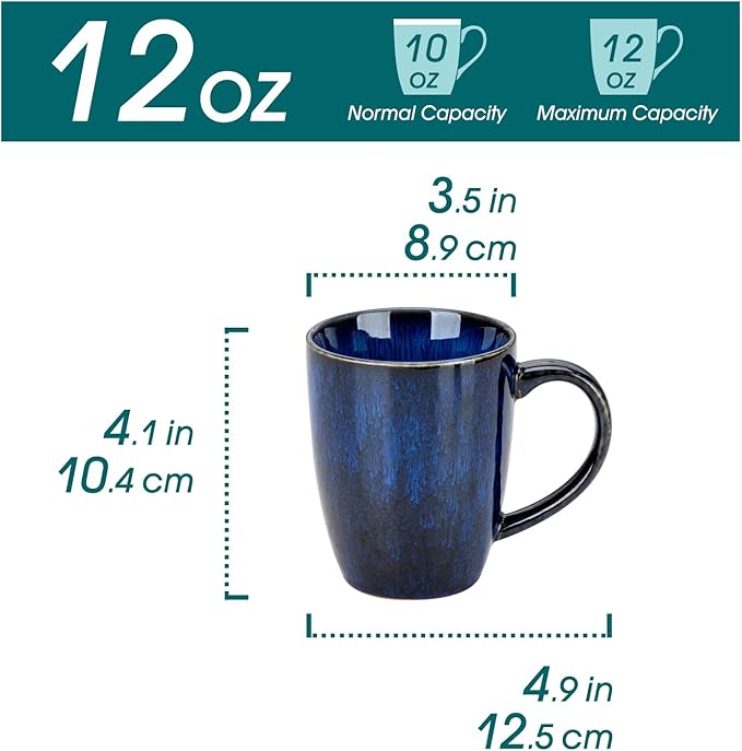 vancasso STARRY Ceramic Coffee Mug Set of 6, 12 Oz Tea Cups with Handle for Latte, Tea, Cappuccino, Milk, Cocoa, Microwave&Dishwasher Safe,Blue