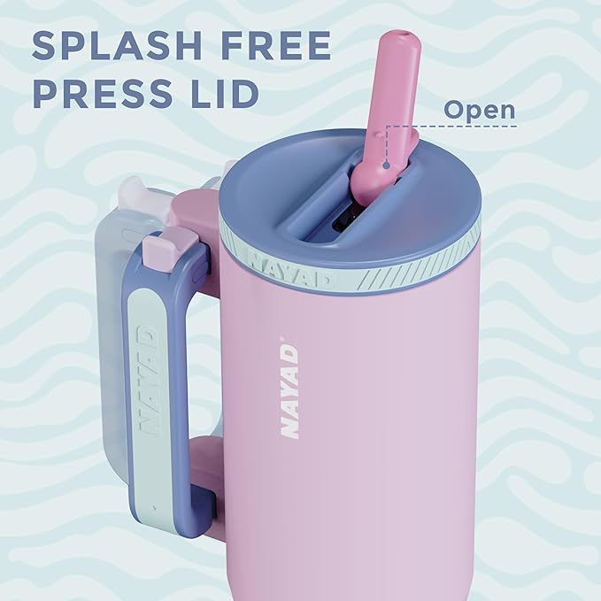NAYAD 22 oz Flip Straw Tumbler with Handle & 10oz Snack Container Insulated Stainless Steel Water Bottle with Foldable Handle Dual Lids for Travel Gym Car Daily Use Christmas gifts (pink)