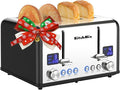 Toaster 4 Slice, KitchMix Bagel Stainless Toaster with LCD Timer, Extra Wide Slots, Dual Screen, Removal Crumb Tray (Black)