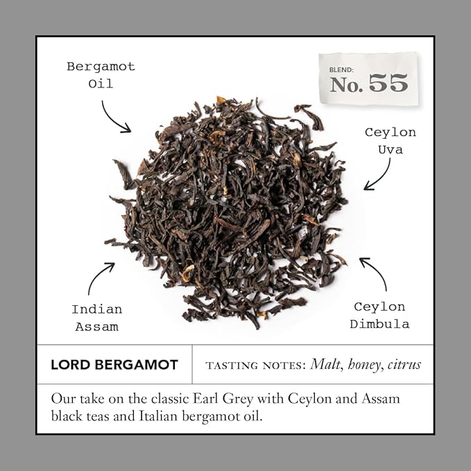 Steven Smith Teamaker Lord Bergamot No. 55, Caffeinated, Sugar-Free, Sustainably Grown, Full Leaf Earl Grey Black Tea Bags, 36 Sachets, 1.2oz each