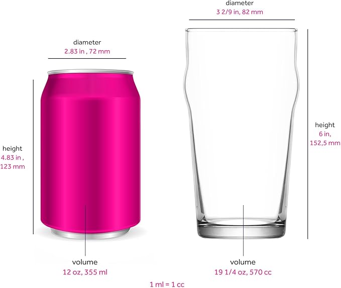 LAV Pint Beer Glasses Set of 4 x 19 oz - Traditional British Pub Pint Glasses - Large Craft Clear Beer, Iced Latte Glasses - Easy Stacking, Lead-Free, Gift Option