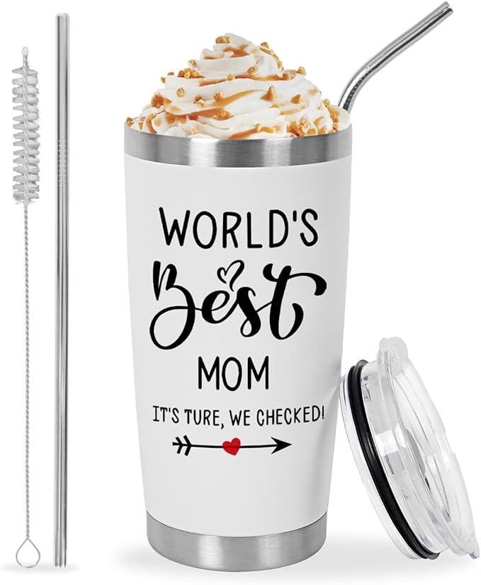 Mothers Day Gifts for Mom Women from Son, Daughter, World's Best Mom Gift for her Ideas Thank You Present - 20 OZ Travel Coffee Tumbler