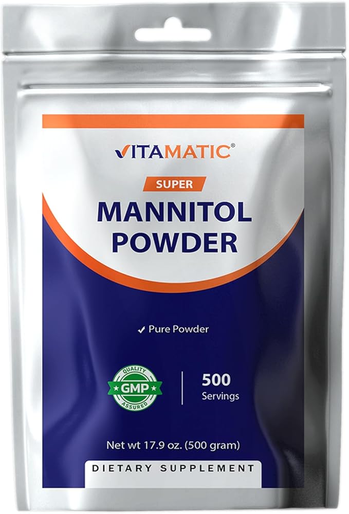 Vitamatic Mannitol Powder - Sweetener, Sugar Substitute, Natural & Gluten Free, 1000 mg per Servings, 500 Servings, 500 Gram