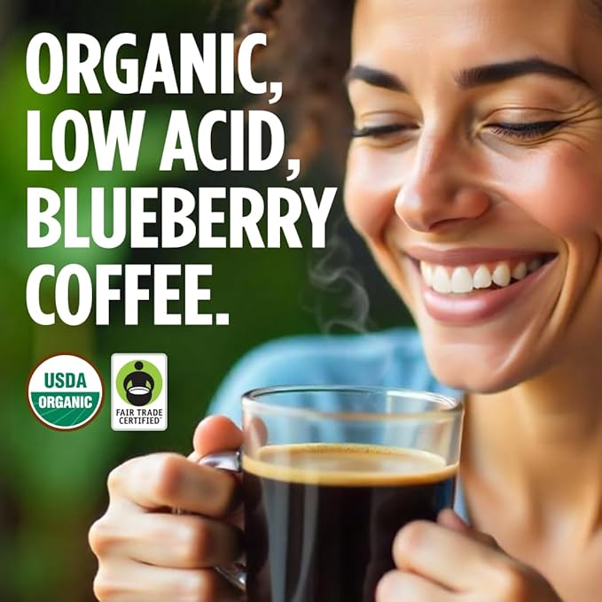 VitaCup Perfect Blueberry Flavored Low Acid Coffee Pods, Organic, Fair Trade, Dark Roast Single Origin from Guatemala, Clean & Pure, Recyclable Single Serve Pods, 64 Ct