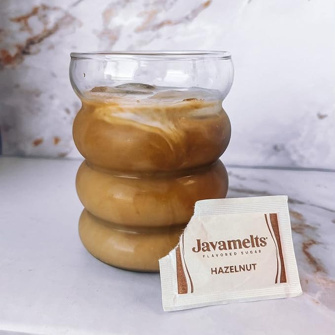 Javamelts Hazelnut Flavored Sugar Packets | Pure Cane Sugar for Baking, Coffee Syrup Substitute, Cocktails, Tea | Non GMO, Non Dairy, Gluten Free, Kosher | 200 Bulk Sugar Packets
