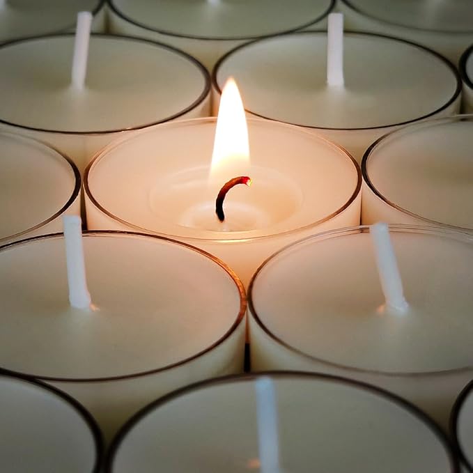 25PCS Pure White Beeswax Tealight Candles, Natural Scent, Clear Cup