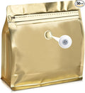 50 Count 16oz Coffee Bags with Valve,1lb Vented Coffee Beans Packaging Bags High Barrier Aluminumed Foil Flat Bottom Heat Sealed Side Zipper Resealable Storage Bag for Home or Business（Gold）