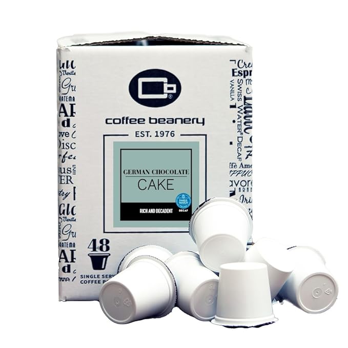 German Chocolate Cake Decaf Coffee Pods by Coffee Beanery | 48ct Bulk Flavored Decaf Coffee Pods Medium Roast Coffee Pods| 100% Specialty Arabica Coffee| Gourmet Coffee Pods