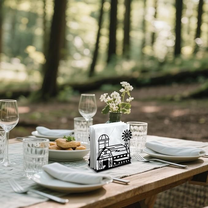 Farm Barn Decorative Black Metal Napkin Holder for Table, 5.3" x 4.9" x 1.9" Barn Farm Rustic Standing Napkin Holder for Home Kitchen Restaurant Picnic Party Coffee Bar Dining Room