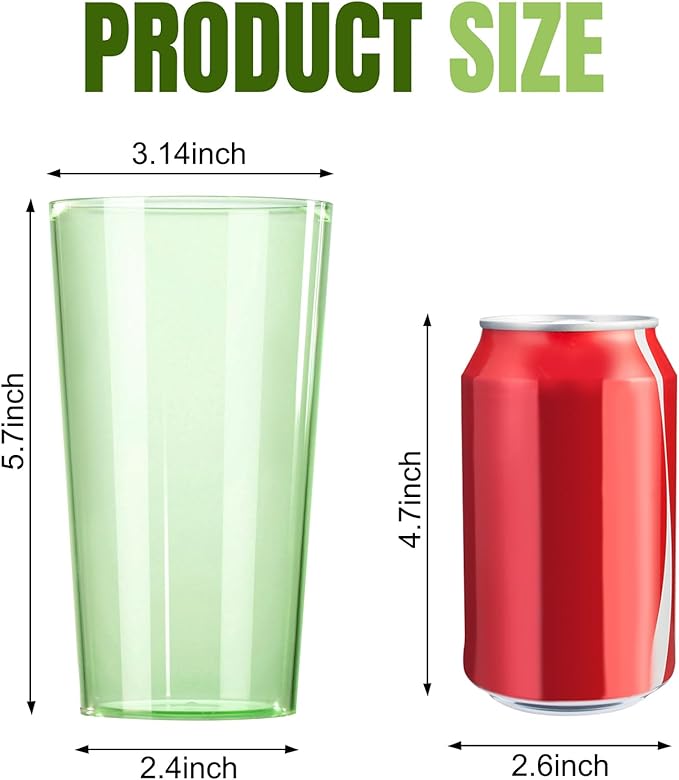 Liacere Plastic Drinking Glasses (Set of 12) 18oz Highball Green Reusable Plastic Glasses Colors，Kitchen Water Glasses Cup, Bar Tumbler Glassware Set for Beer, Juice, Cocktail, Whiskey, Milk