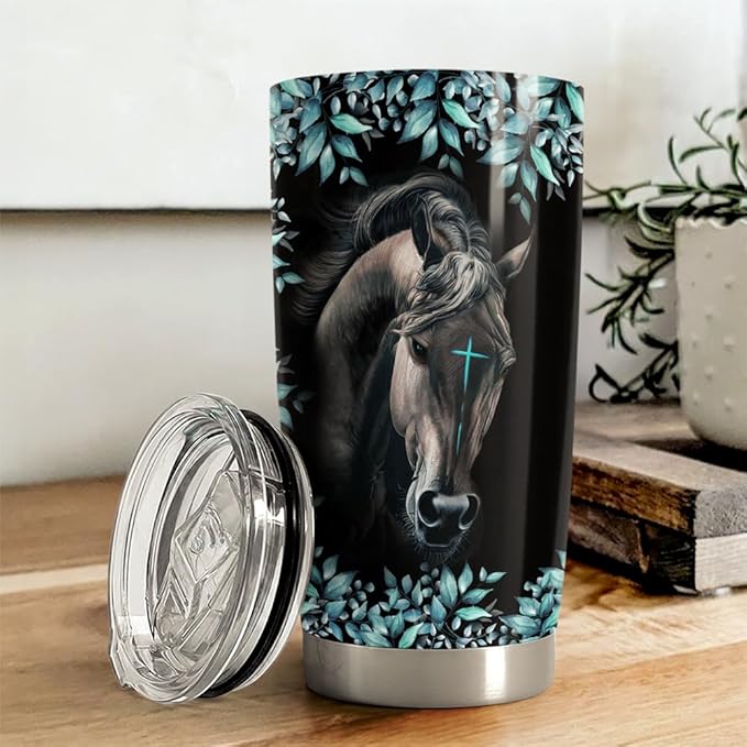 Horse Tumbler 20oz Stainless Steel Insulated Coffee Travel Mug Cup Christian Gifts for Horse Lover Girls Women Gift for Birthday Christmas