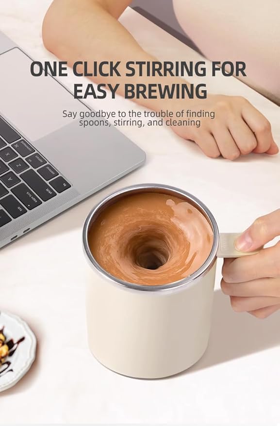 Electric Mixing Mug,Electric Stirring Coffee Mug,Coffee Mugs,Suitable for Coffee, Milk, Cocoa and Other Beverages (Cream White)