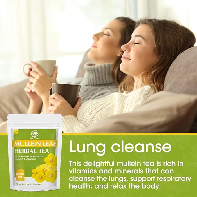 Mullein Leaf Tea, Mullein Tea Bags for Lung Cleanse, Respiratory Support and Mucous Membranes, Herbal Tea Caffeine Free, Non-GMO, 40 Tea Bags