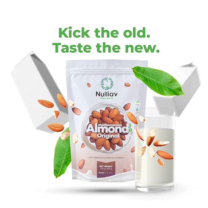 NULLIAV | Almond Milk Powder Original - High Protein Blend with Prebiotic Fiber powder for Gut Health and Digestion - Vegan Plant Based Dairy Free Formula for Lactose Intolerance 15.5 Oz. Bag Portable Convenient