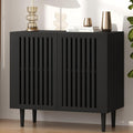 CHUWELL Farmhouse Storage Cabinet, 31.5" Buffet Cabinet with 2 Doors and Adjustable Shelf, Sideboard Coffee Bar with Solid Wood Feet for Kitchen,Dining Room,Living Room,Black
