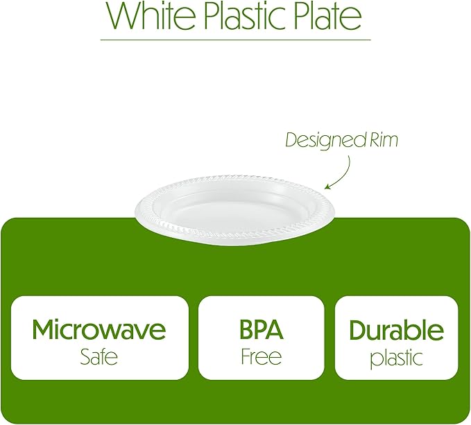 PLASTICPRO 200 PCS White Plastic Round 6 Inch Plates - Premium Quality, Light Weight Disposable Dishes for Parties & Weddings