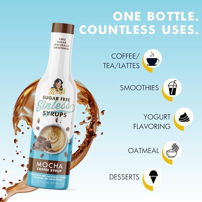 Sugar Free 3pk Mocha Sinless Syrup- Mocha Sugar Free Coffee Syrup, Keto Friendly, Zero Carbs, Plant Based, Natural Ingredients, No Artificial Sweeteners, No Sugar, Diabetic Friendly, Kosher