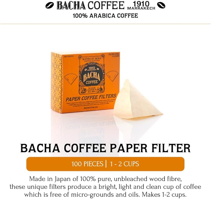 Bacha Coffee | Paper Coffee Filters, Small, 100 pcs, 1-2 Cups