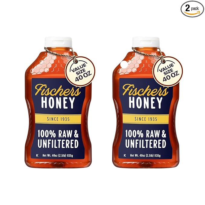 Fischer’s 100% Pure, Raw & Unfiltered Honey, 40 oz – USA Made Honey – All-Natural Sweetener – Rich Flavor Profile, Packed with Nutrients (Pack of 2)