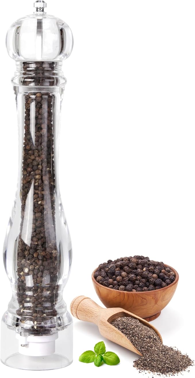 LHS 12 Inch Pepper Mill Grinder Salt Grinder, Arcylic Peppercorn Grinders with Adjustable Coarseness-Clear