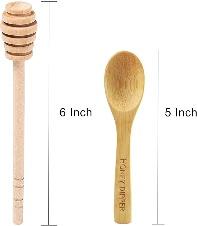 DESIOLE 4Pcs Wooden Honey Dipper Sticks Mini Honey Spoon, 6.3 Inch Honey Mixing Stirrer Comb Stick for Honey Jar Dispense Drizzle Honey Wedding Party