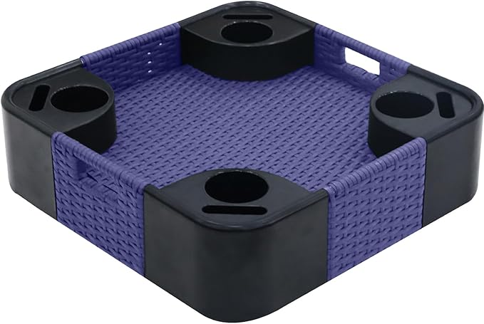 COOS BAY 24''x24'' Square Floating Drink Holder for Pool and Hot Hub, Large Floating Serving Tray with Handles, Wicker Floating Pool Tray for Food and Drinks, Blue