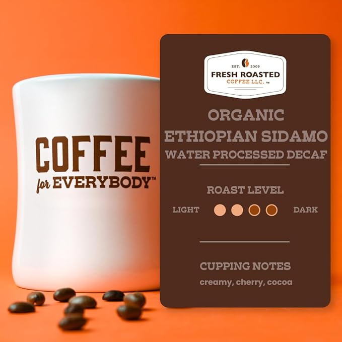 Fresh Roasted Coffee, Organic Ethiopian Sidamo Water-Processed Decaf | USDA Organic, 100% Single Origin, Kosher | Medium Roast 5 lb (80 oz) Whole Bean