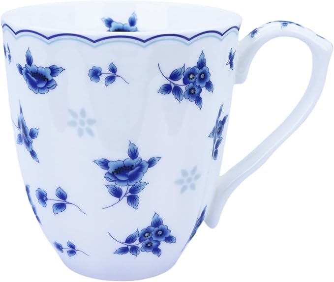 14oz Bone China Coffee Mug Floral Bone Mug Cute Coffee Mug Teacup for Women Mom Friend (blue floral)