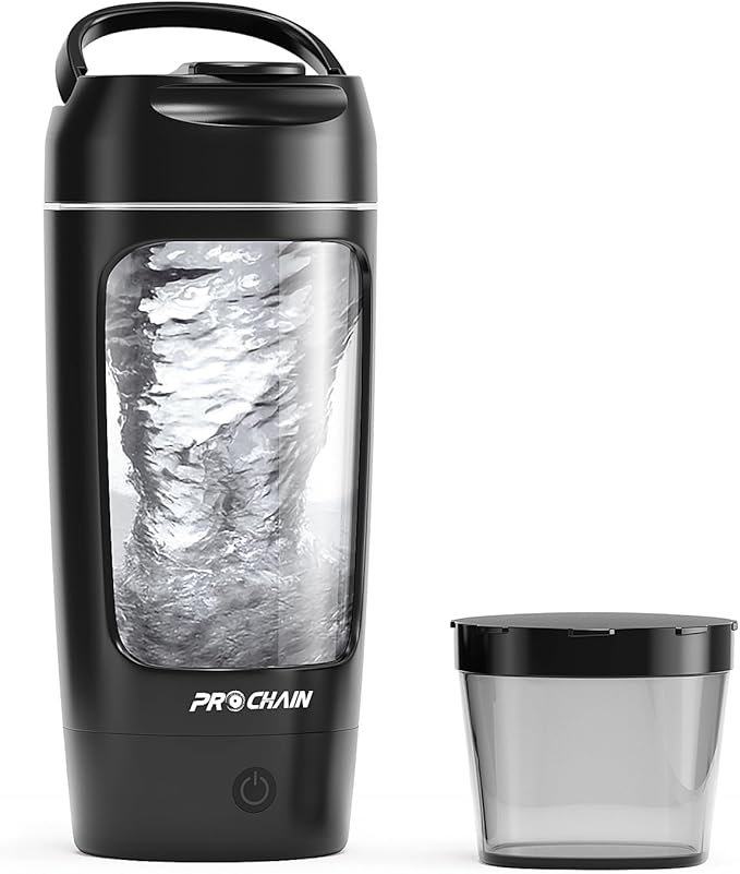 PROCHAIN Electric Protein Shaker Bottle, USB Rechargeable Protein Shakes Mixer, with Powder Storge Cup, Portable Water Drink Bottles for Gym Sport Workout, BPA-Free Tritan, 22oz