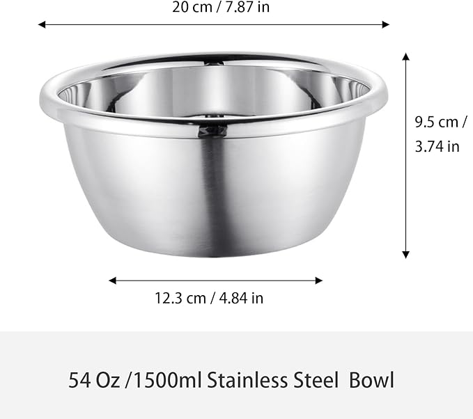 Stainless Steel Salad Bowls 54Oz Large Lightweight Unbreakable Cereal Bowls Set Non-Toxin Dishwasher Safe BPA Free and Healthy (4)