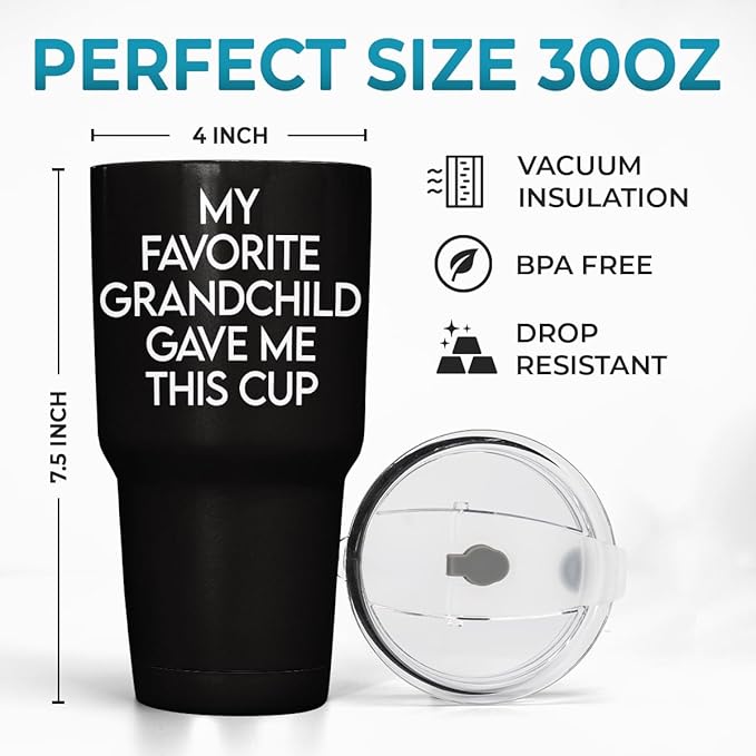 DOPTIKA 1 Piece - My Favorite Grandchild Gave Me This Cup, Coffee Tumbler 30 Oz, Christmas Birthday Gifts for Grandpa, Cool Presents for Grandparents, Grandpa Tumbler Gifts from Grandchild