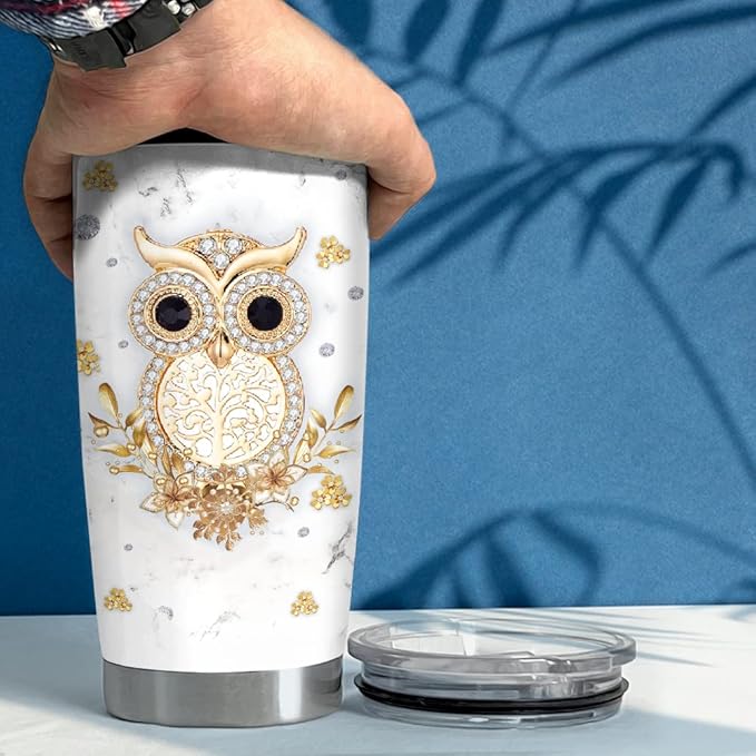 SANDJEST Owl Tumbler Jewelry Style Just A Woman Loves Owls 20oz Tumblers with Lid Gift for Women Girl Daughter Sister Animal Lovers Christmas Birthday Presents