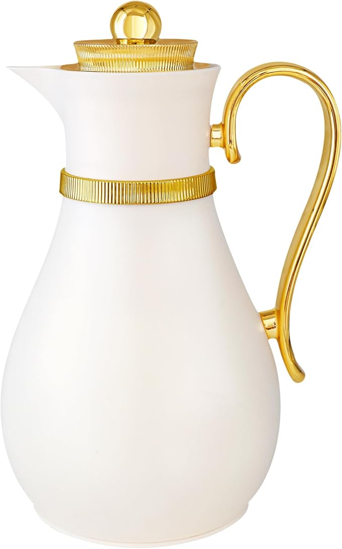 Insulated Thermal Coffee Carafe, 33 oz, Arabic-Style Coffee Pot,Insulated Carafe Flask for Coffee Hot Cold Drink Tea,Housewarming Ornaments (White)