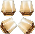 Wine Glasses Set Of 4,Stemless Diamond Shape 10 Oz Amber Christmas Glassware Dishwasher Safe, Spill-Proof Design For Red Wine, Cocktail, Whiskey, Bourbon, for Wine Lovers (Amber)