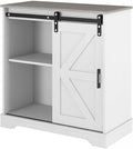 Panana Sliding Barn Door Buffet Sideboard Storage Cabinet Coffee Bar Kitchen Farmhouse Style (White Cabinet Nature Top)