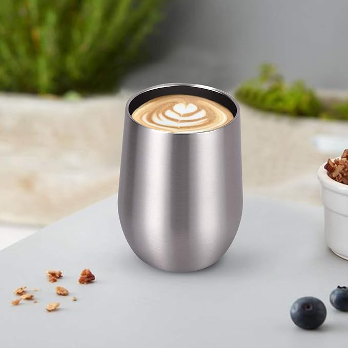 8 Pack 12Oz Stainless Steel Wine Tumblers, Insulated Wine Tumbler, Double Wall Insulated Wine Glass, Stainless Steel Stemless Wine Cups with Lids for Coffee, Wine, Cocktails, Champaign, Silver