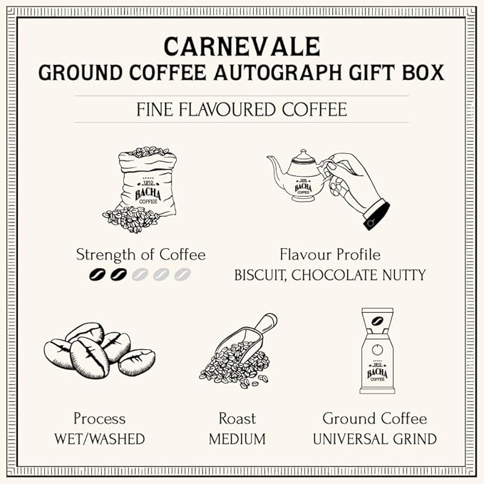Bacha Coffee | Carnevale Fine Flavoured Coffee, Autograph Collection, 100% Arabica Specialty Coffee, Ground Beans, Medium Roast, 350g & 100% Natural Unbleached Wood Fibre Paper Filters, Small, Bundle