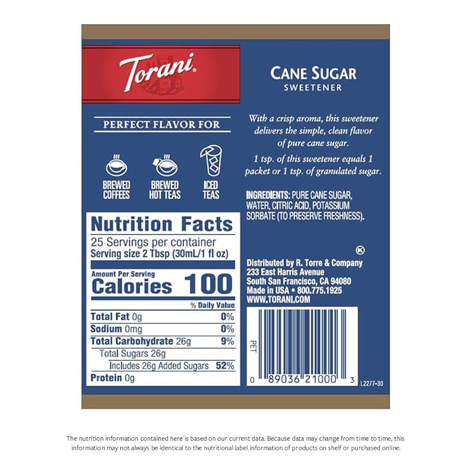Torani Syrup, Cane Sugar Sweetener, 25.4 Ounces (Pack of 4)